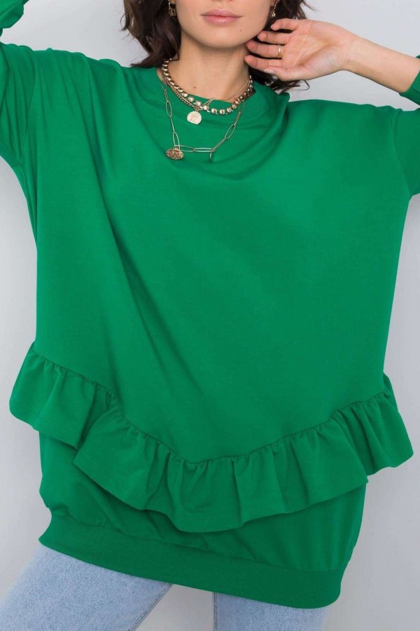 Bluza damska tunika w kolorze zielonym z falbanką