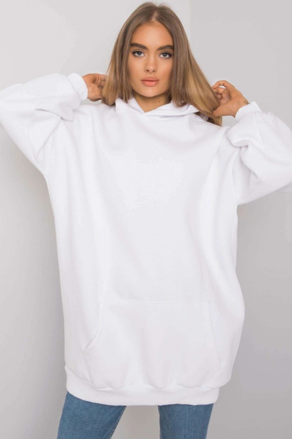 Ciepła milutka bluza tunika plus size z kapturem w kolorze białym Avatti 1