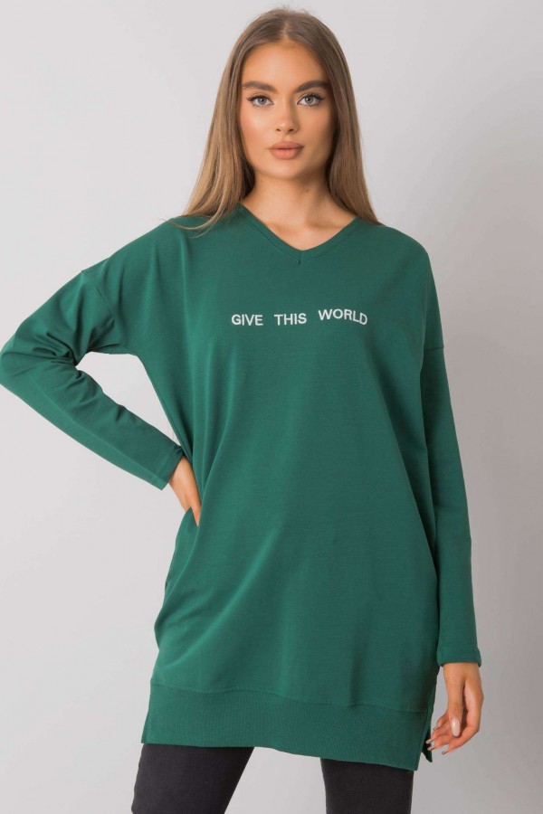 Tunika dresowa bluza z kieszeniami w kolorze zielonym dekolt w serek V Reena 1