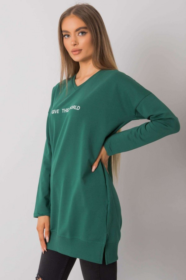 Tunika dresowa bluza z kieszeniami w kolorze zielonym dekolt w serek V Reena 3