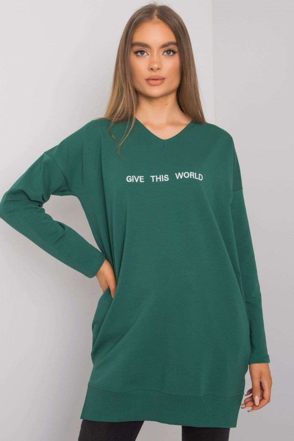 Tunika dresowa bluza z kieszeniami w kolorze zielonym dekolt w serek V Reena 4