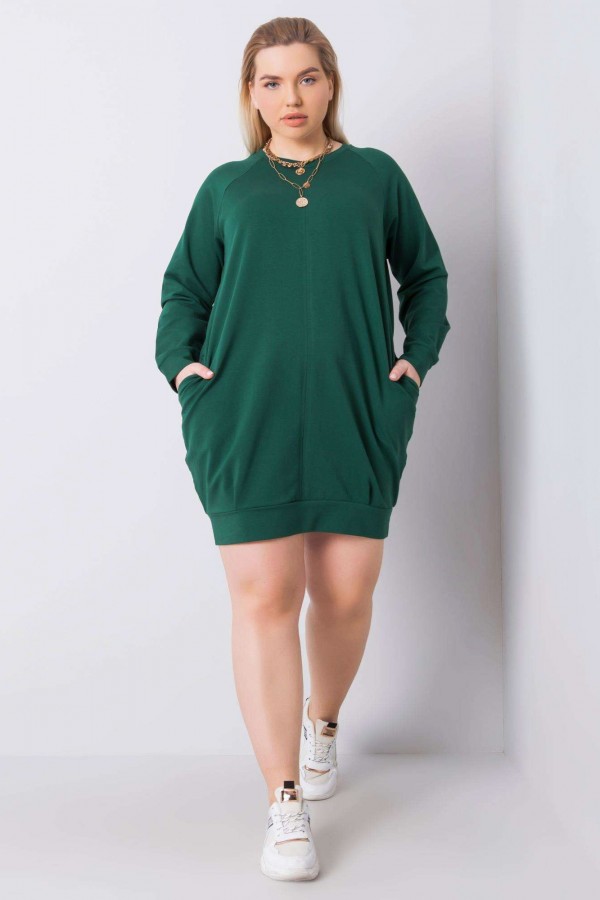 Sukienka dresowa plus size w kolorze zielonym z kieszeniami basic irma 1