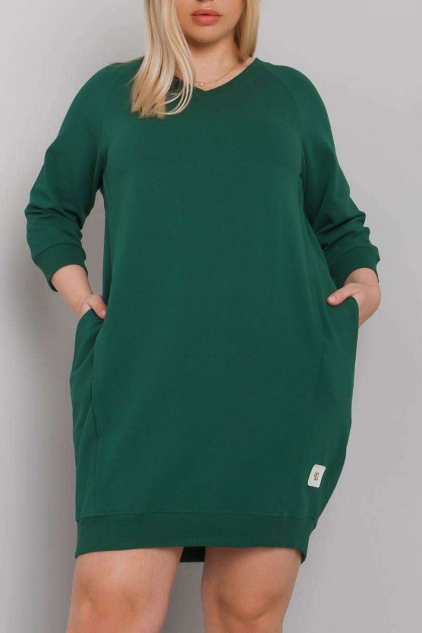 Sukienka dresowa z kieszeniami w kolorze zielonym dekolt w serek V Kesi