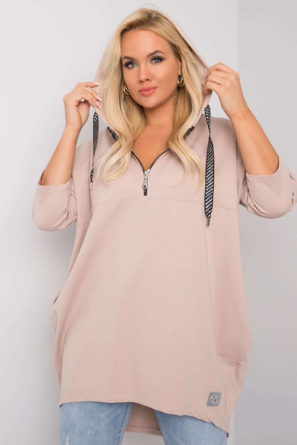 Bluza dresowa plus size long tunika w kolorze beżowym oversize Marci