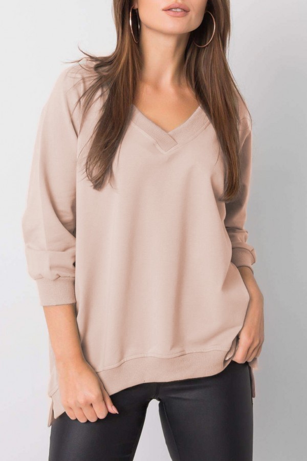 Bluza damska plus size w kolorze beżowym oversize basic v-neck Emma 4