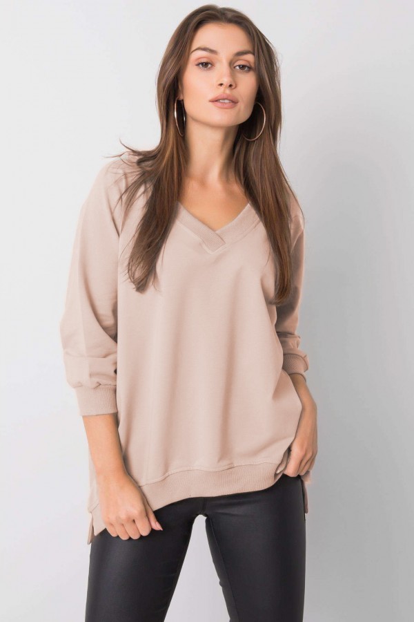 Bluza damska plus size w kolorze beżowym oversize basic v-neck Emma 2