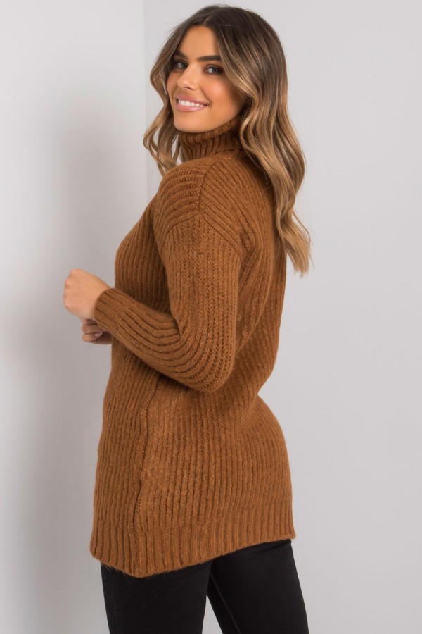 Długi sweter damski tunika w kolorze brązowym cieplutki duży golf Lavana 3