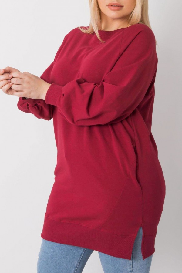 Dresowa tunika bluza plus size w kolorze bordowym z kieszeniami Gana