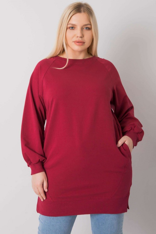 Dresowa tunika bluza plus size w kolorze bordowym z kieszeniami Gana 1