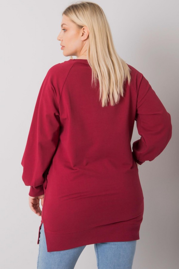 Dresowa tunika bluza plus size w kolorze bordowym z kieszeniami Gana 2