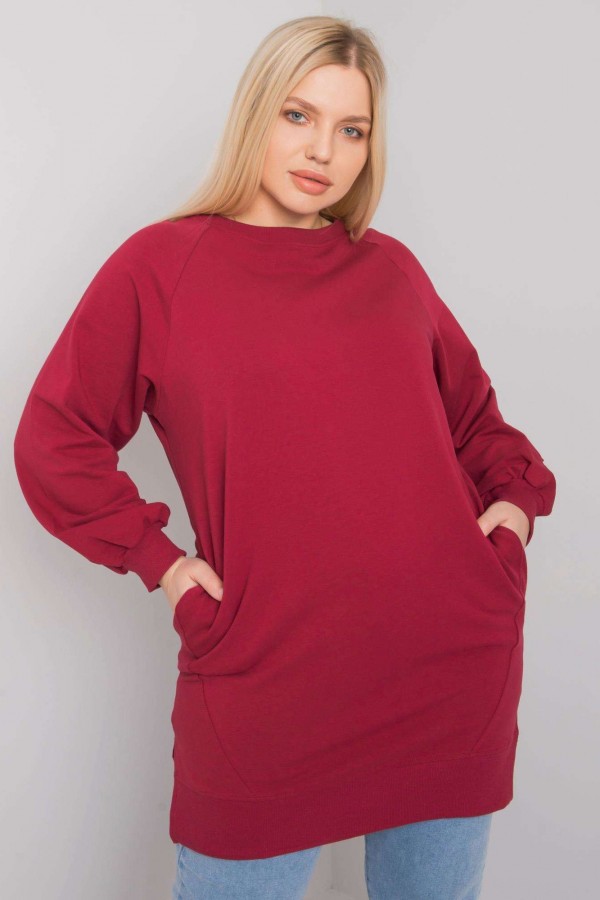 Dresowa tunika bluza plus size w kolorze bordowym z kieszeniami Gana 3