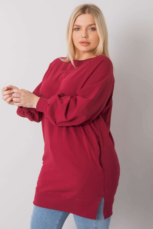 Dresowa tunika bluza plus size w kolorze bordowym z kieszeniami Gana 4