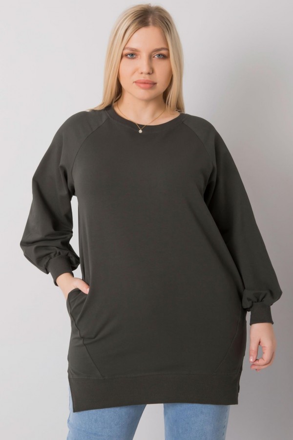 Dresowa tunika bluza plus size w kolorze khaki z kieszeniami Gana 1