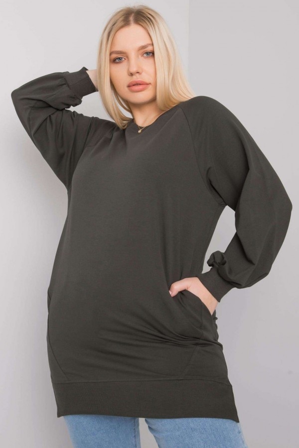 Dresowa tunika bluza plus size w kolorze khaki z kieszeniami Gana 2