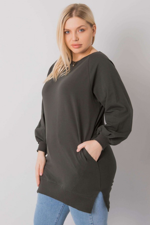 Dresowa tunika bluza plus size w kolorze khaki z kieszeniami Gana 3