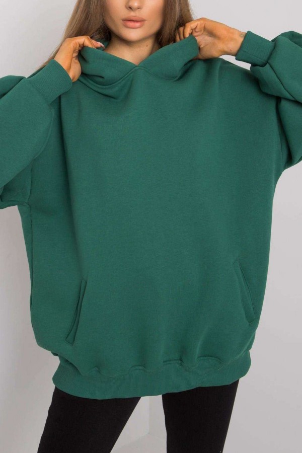 Ciepła milutka duża bluza oversize z kapturem w kolorze zielonym kieszenie Bakki
