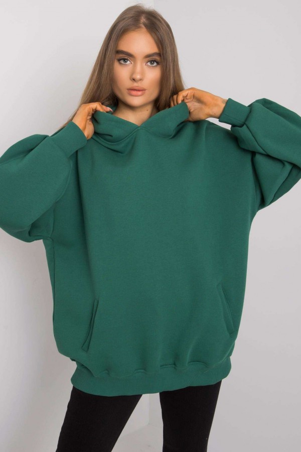 Ciepła milutka duża bluza oversize z kapturem w kolorze zielonym kieszenie Bakki 3