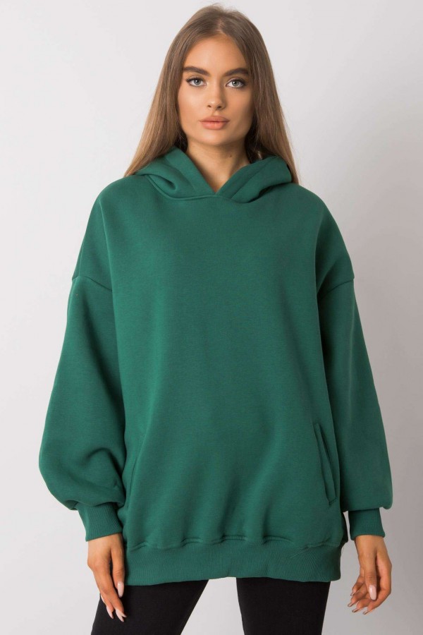 Ciepła milutka duża bluza oversize z kapturem w kolorze zielonym kieszenie Bakki 1