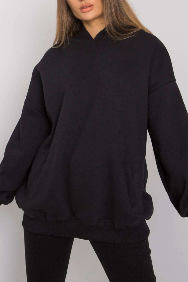 Ciepła milutka duża bluza oversize z kapturem w kolorze czarnym kieszenie Bakki