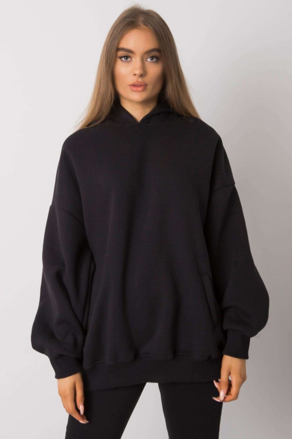 Ciepła milutka duża bluza oversize z kapturem w kolorze czarnym kieszenie Bakki 3