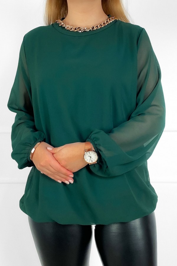 Elegancka bluzka koszula w kolorze zielonym dekolt z łańcuchem