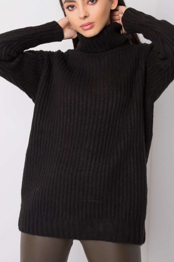Cieplutki sweter damski w kolorze czarnym duży golf Rosse