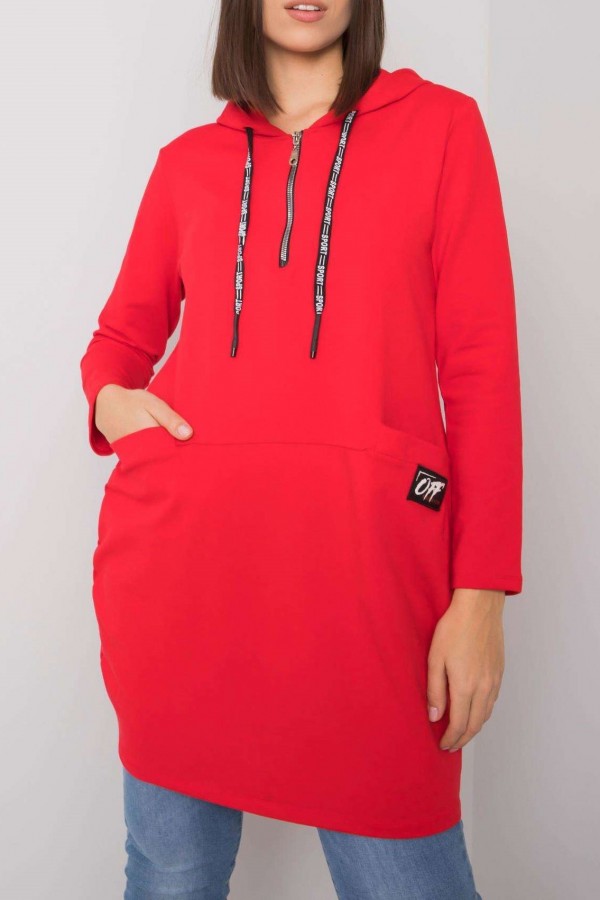 Dresowa tunika sukienka z kapturem w kolorze czarwonym Selia