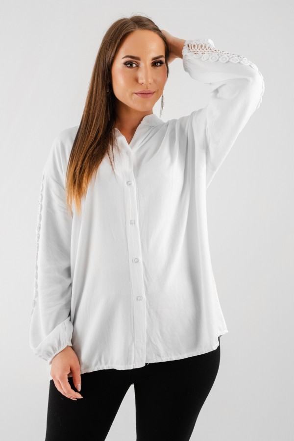 Koszula damska elegancka bluzka w kolorze białym rękaw haft gipiura