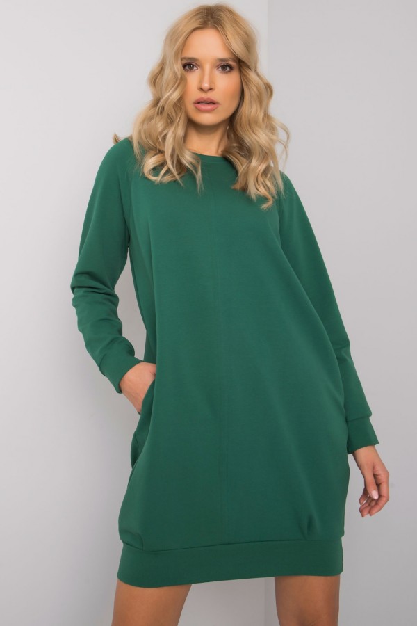 Sukienka dresowa w kolorze zielonym z kieszeniami basic isla 2