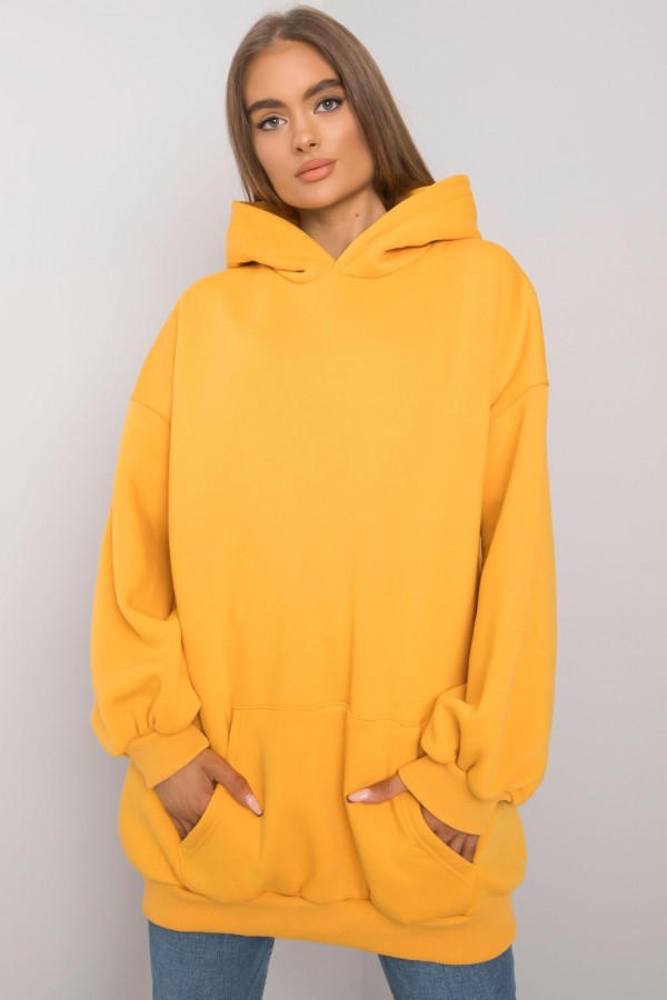 Ciepła milutka bluza tunika plus size z kapturem w kolorze żółtym Avatti 3