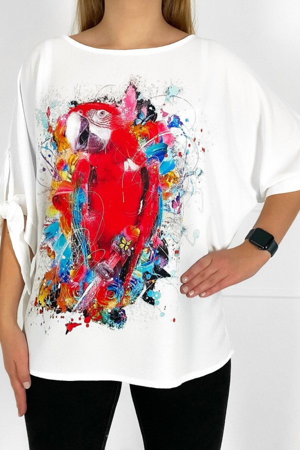 Elegancka bluzka koszula w kolorze ecru wiązane rękawy papuga