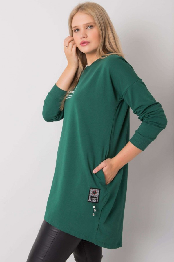 Tunika damska bluzka w kolorze zielonym z kieszeniami dłuższy tył Rissa 2