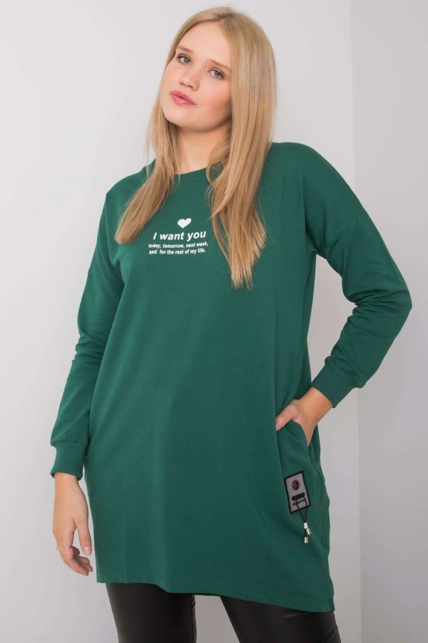 Tunika damska bluzka w kolorze zielonym z kieszeniami dłuższy tył Rissa 1