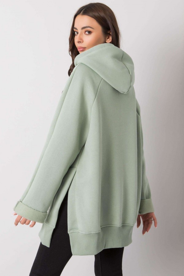Ciepła bluza tunika plus size z kapturem w kolorze pistacjowym Popular 2