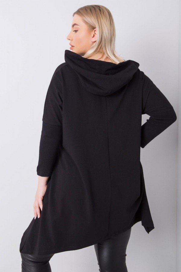 Asymetryczna tunika damska plus size w kolorze czarnym z kieszeniami długie boki litery 4