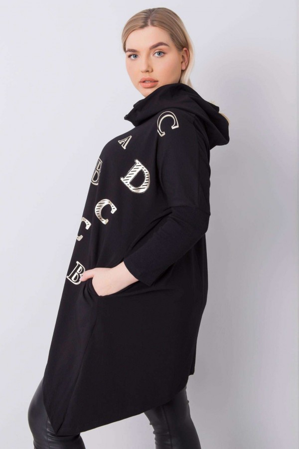Asymetryczna tunika damska plus size w kolorze czarnym z kieszeniami długie boki litery 2