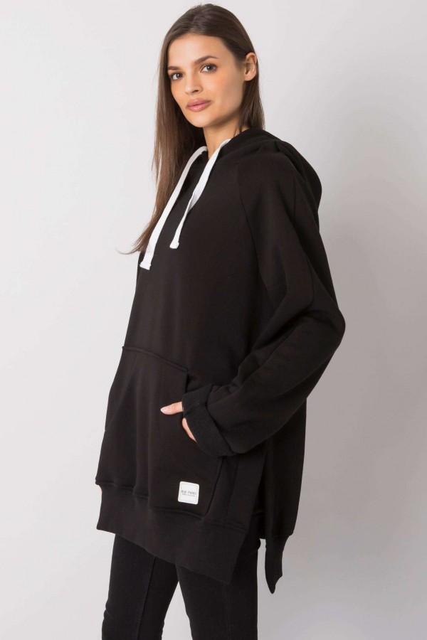 Ciepła bluza tunika plus size z kapturem w kolorze czarnym Popular 4