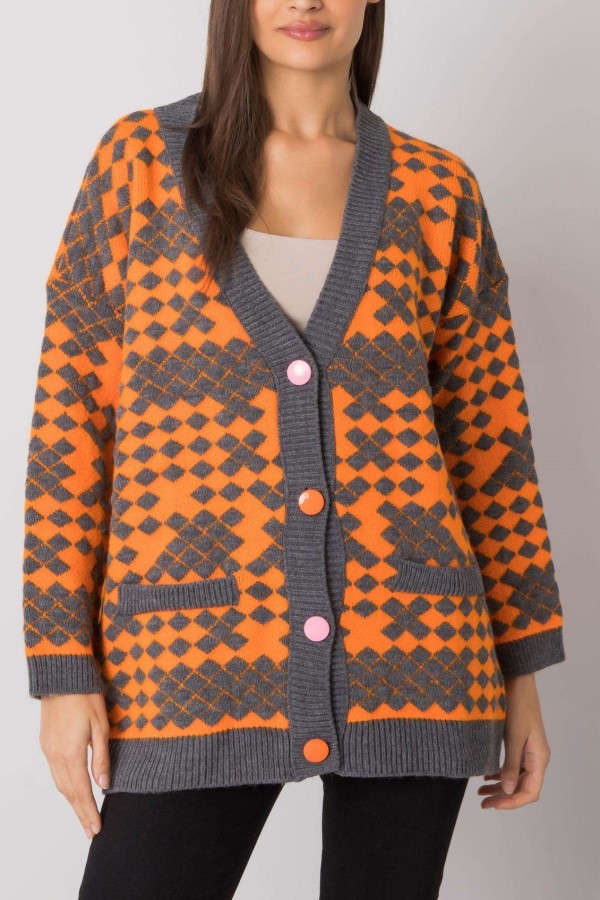 Sweter damski z guzikami kardigan narzutka geometryczny wzór