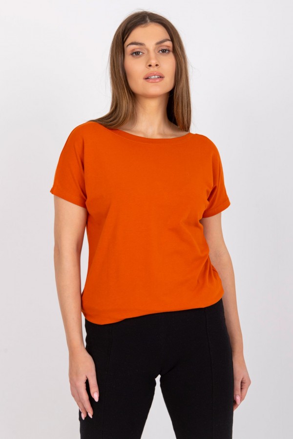 Bluzka damska w kolorze dark orange basic dekolt na plecach w serek v-neck caro 1