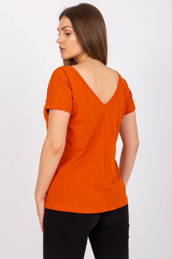 Bluzka damska w kolorze dark orange basic dekolt na plecach w serek v-neck caro 6