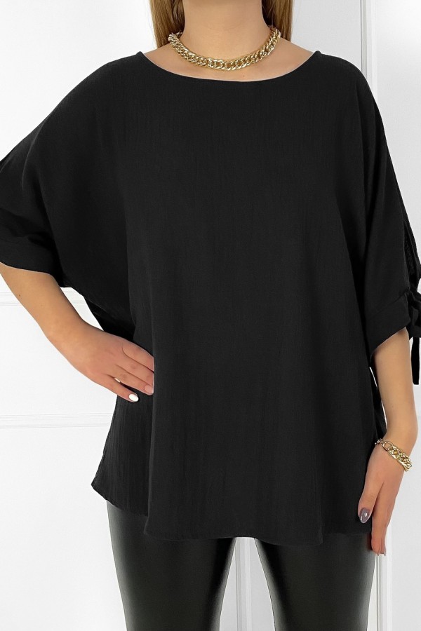 Elegancka bluzka oversize koszula w kolorze czarnym wiązane rękawy pure
