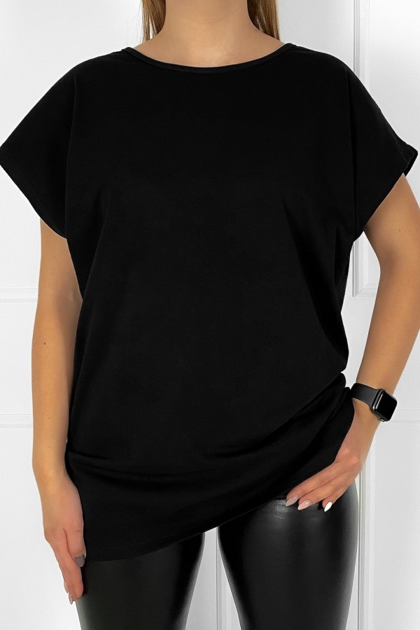 T-shirt koszulka bluzka damska w kolorze czarnym gładka basic