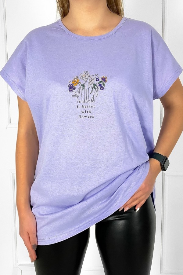 T-shirt koszulka bluzka damska plus size w kolorze lila lilac flowers