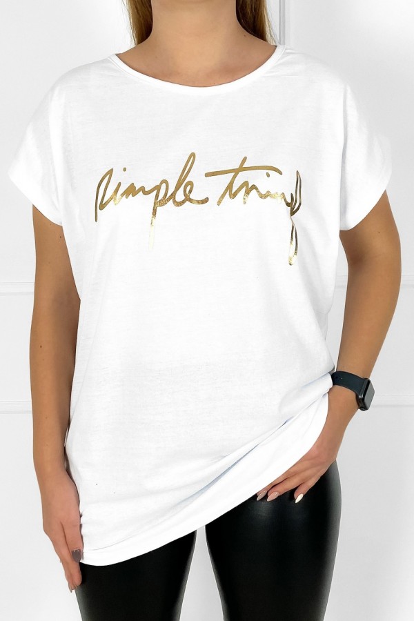 T-shirt koszulka bluzka damska w kolorze białym złoty napis simple