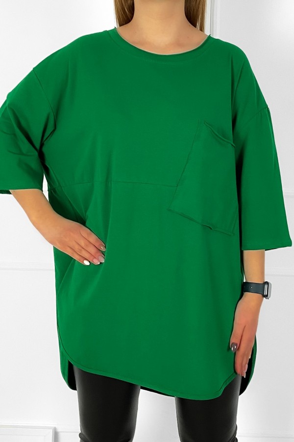 Duża bluzka damska w kolorze zielonym t-shirt oversize kieszeń przeszycia Ivana