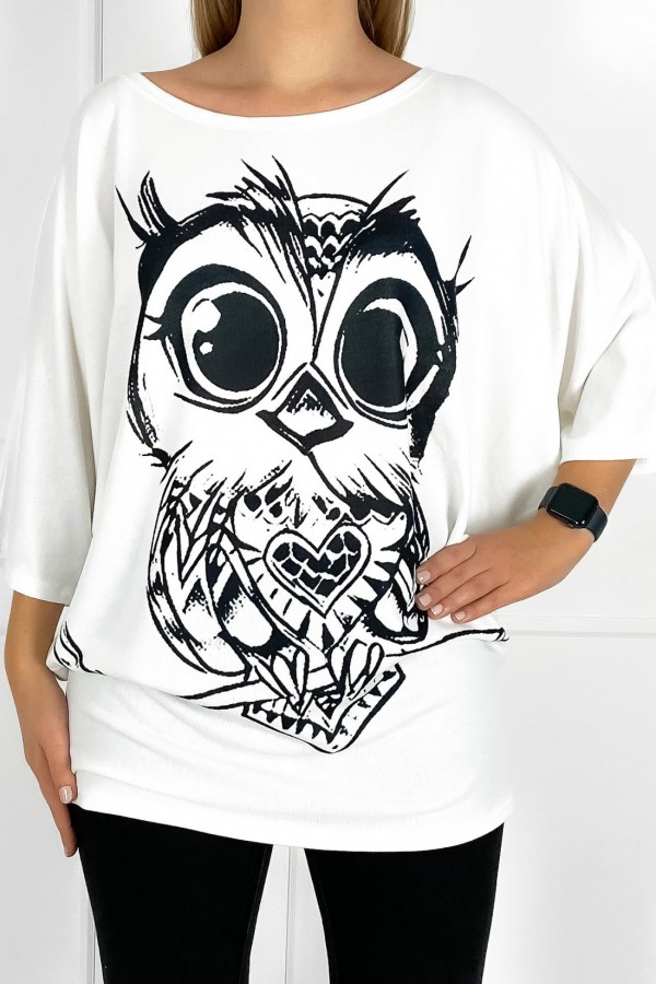 Luźna bluzka damska nietoperz oversize lekki sweterek sowa owl