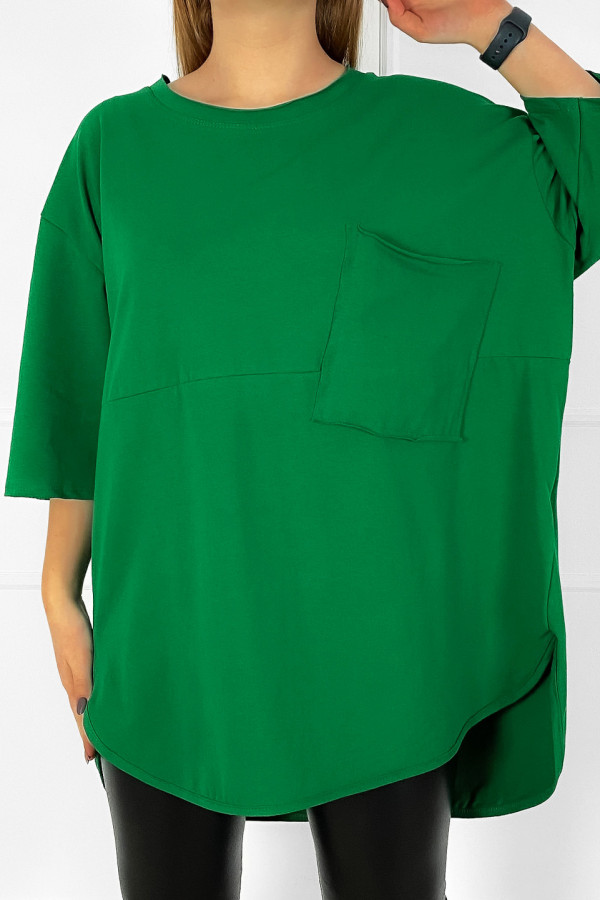 Duża bluzka damska w kolorze zielonym t-shirt oversize kieszeń przeszycia Ivana 2