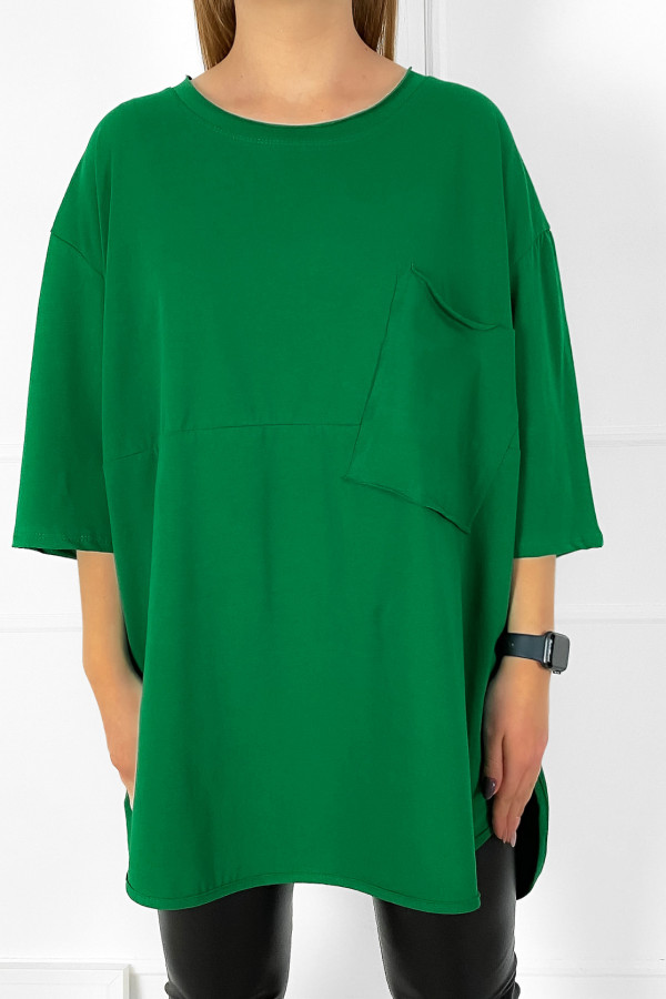 Duża bluzka damska w kolorze zielonym t-shirt oversize kieszeń przeszycia Ivana 1