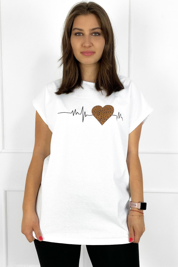 T-shirt koszulka bluzka damska w kolorze białym serce panterka