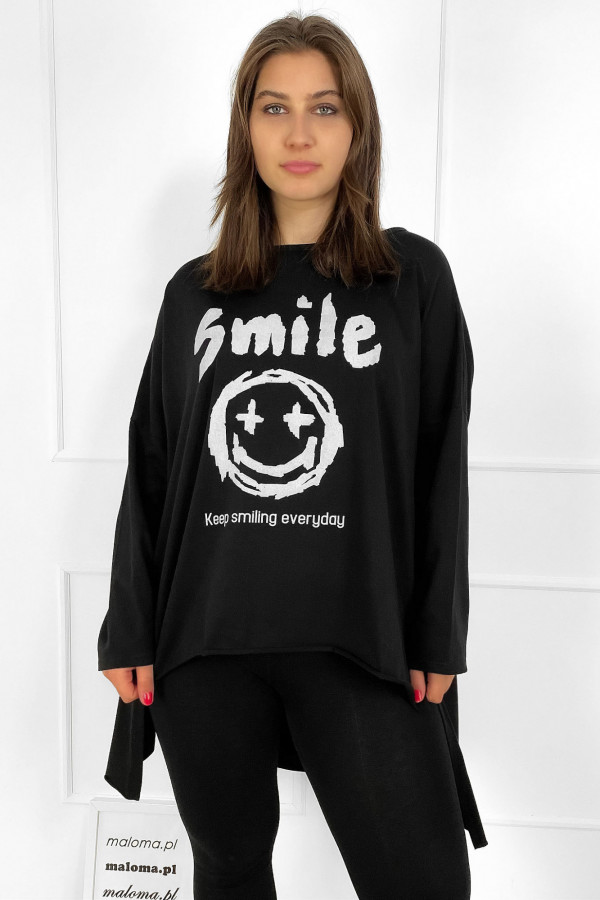 Tunika bluzka damska w kolorze czarnym oversize dłuższy tył print smile 1